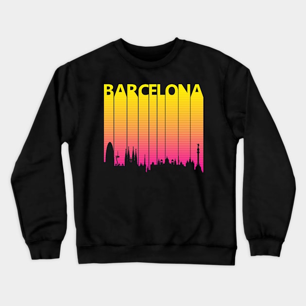 Retro 1980s Barcelona Skyline Crewneck Sweatshirt by GWENT